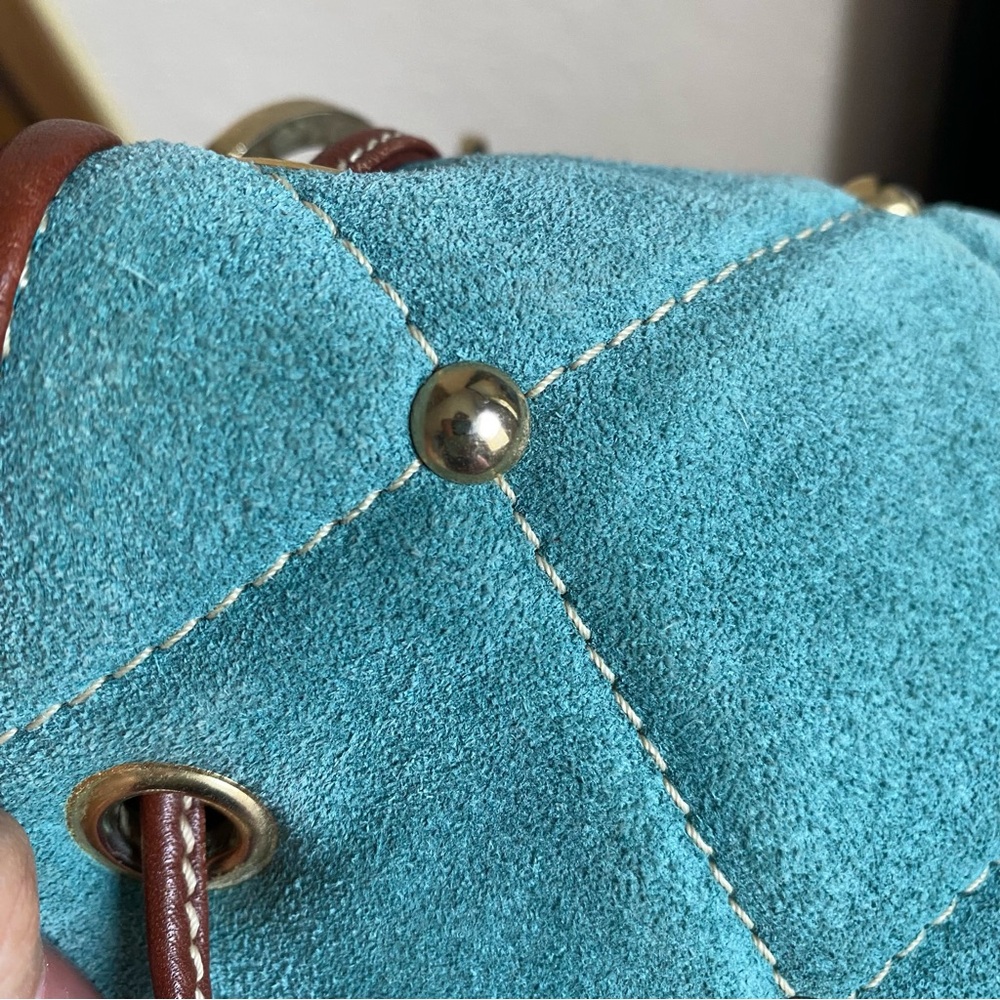 Claudia Firenze Quilted Drawstring
Nubuck Leather Handbag Studded
Bucket Bag - Picture 11 of 16